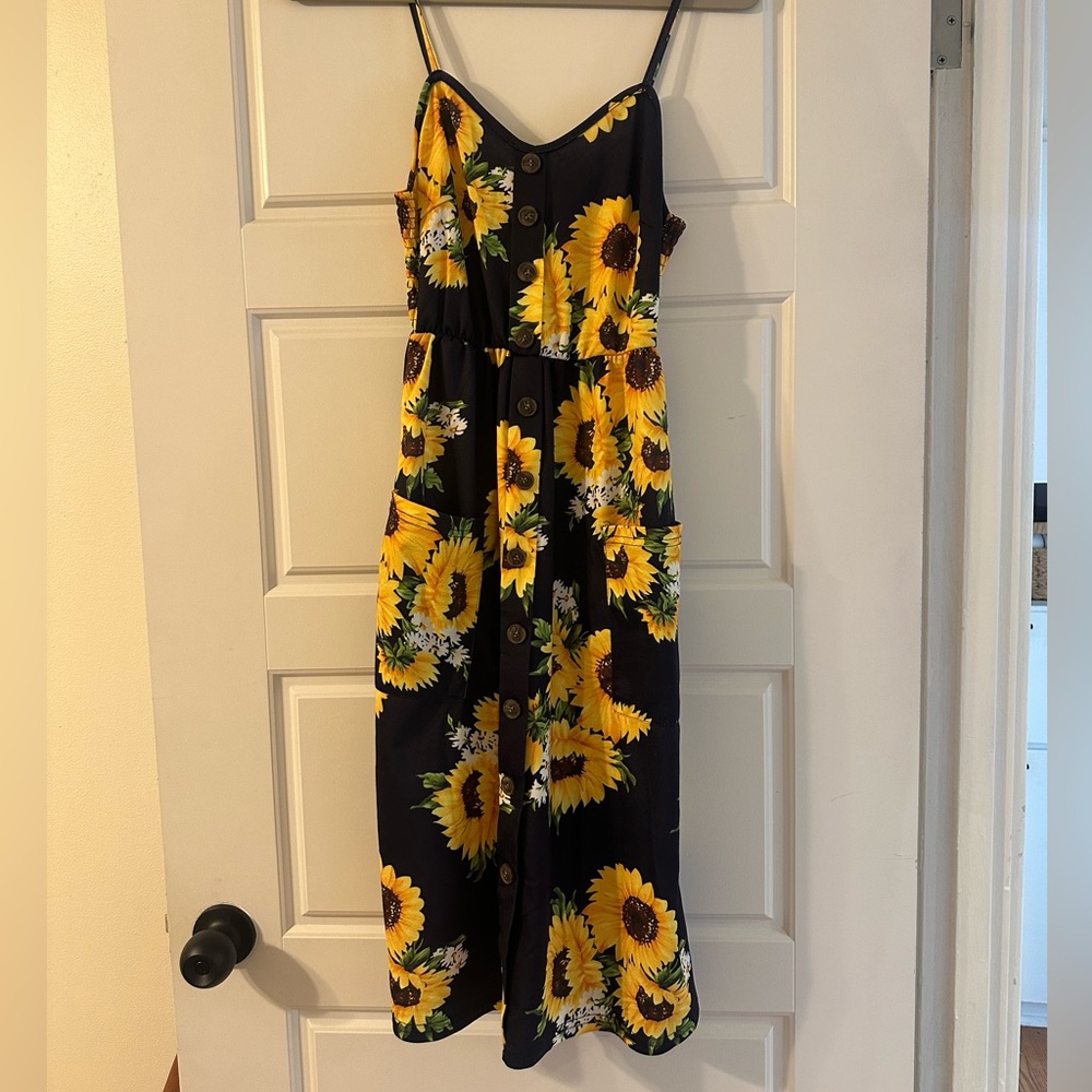 Sunflower Print Midi Dress